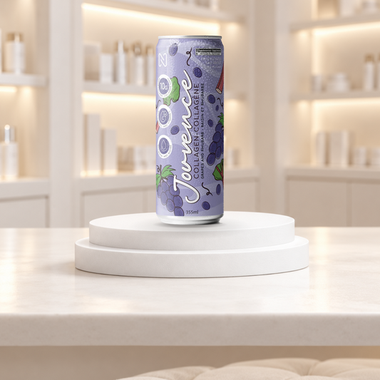 Jouvence, boisson pétillante au collagène marin · Raisin et rhubarbe